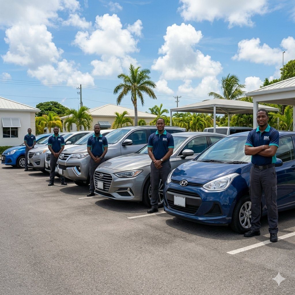 The Bimshire Mobility team standing with the rental and sale fleet